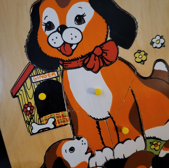 Vintage 1982 Fisher Price Dog & Puppies Wood Peg 8 Pc Puzzle #511 Collectible - Picture 4 of 4